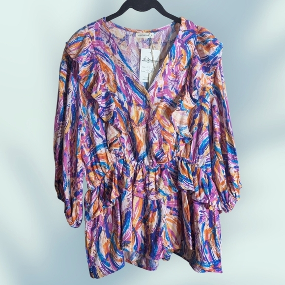 NWT AndTheWhy Colorful Abstract Print Blouse Size Large And XL - Picture 5 of 10